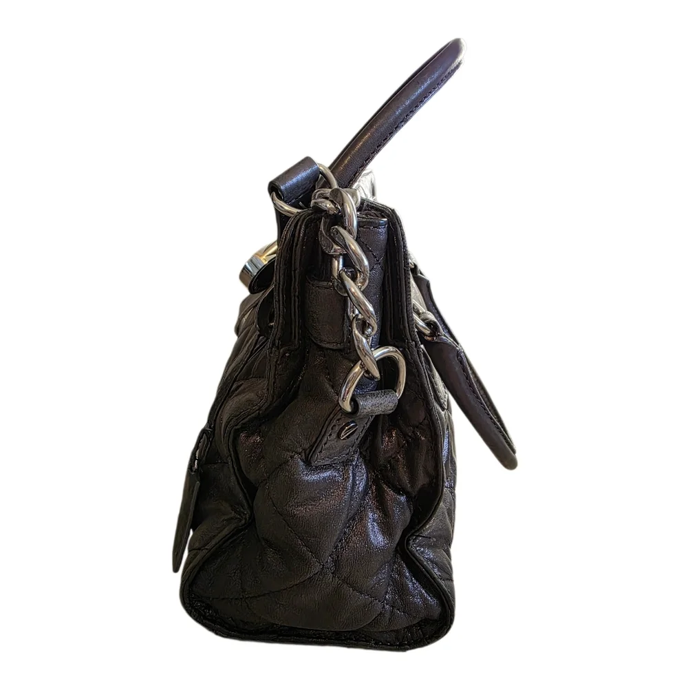 Michael Kors Hamilton Quilted Gun Metal Gray Leather Tote Shoulder Bag EUC